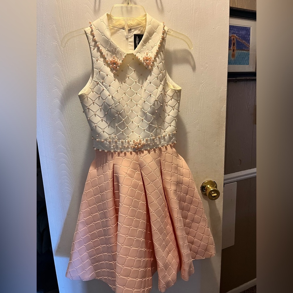 Mac Duggal Formal Dress in Cream and Pink